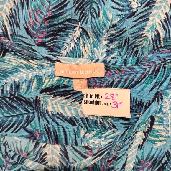 Woman Within Tank Top Sleeveless Button Front Palm Print Blouse 4X - Picture 5 of 5